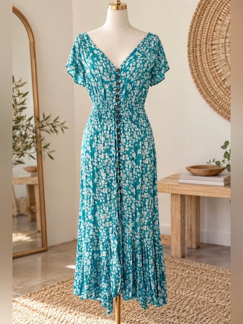 Tiare Hawaii Blue White Backless Maxi Dress - Picture 2 of 5